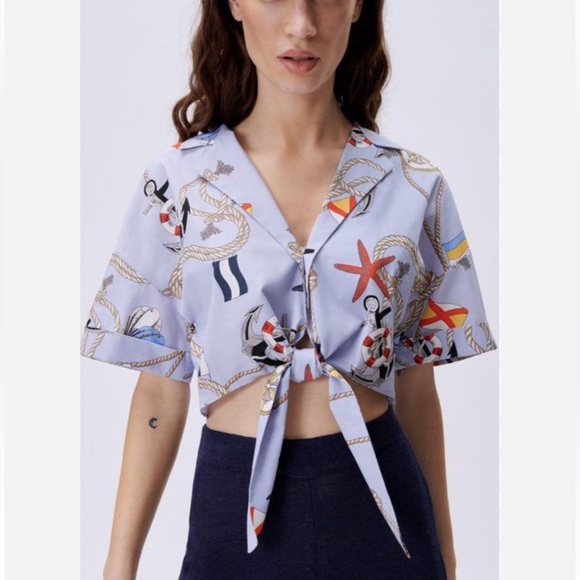Zara Tops - Nautical Printed Cropped Blouse